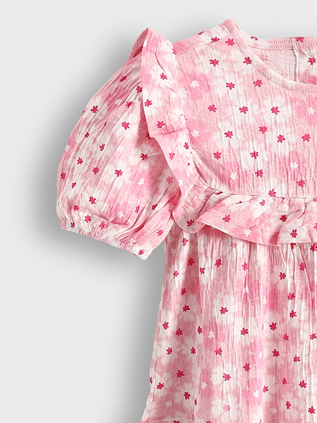 Crew Neck Flower Pattern Girl Dress-3