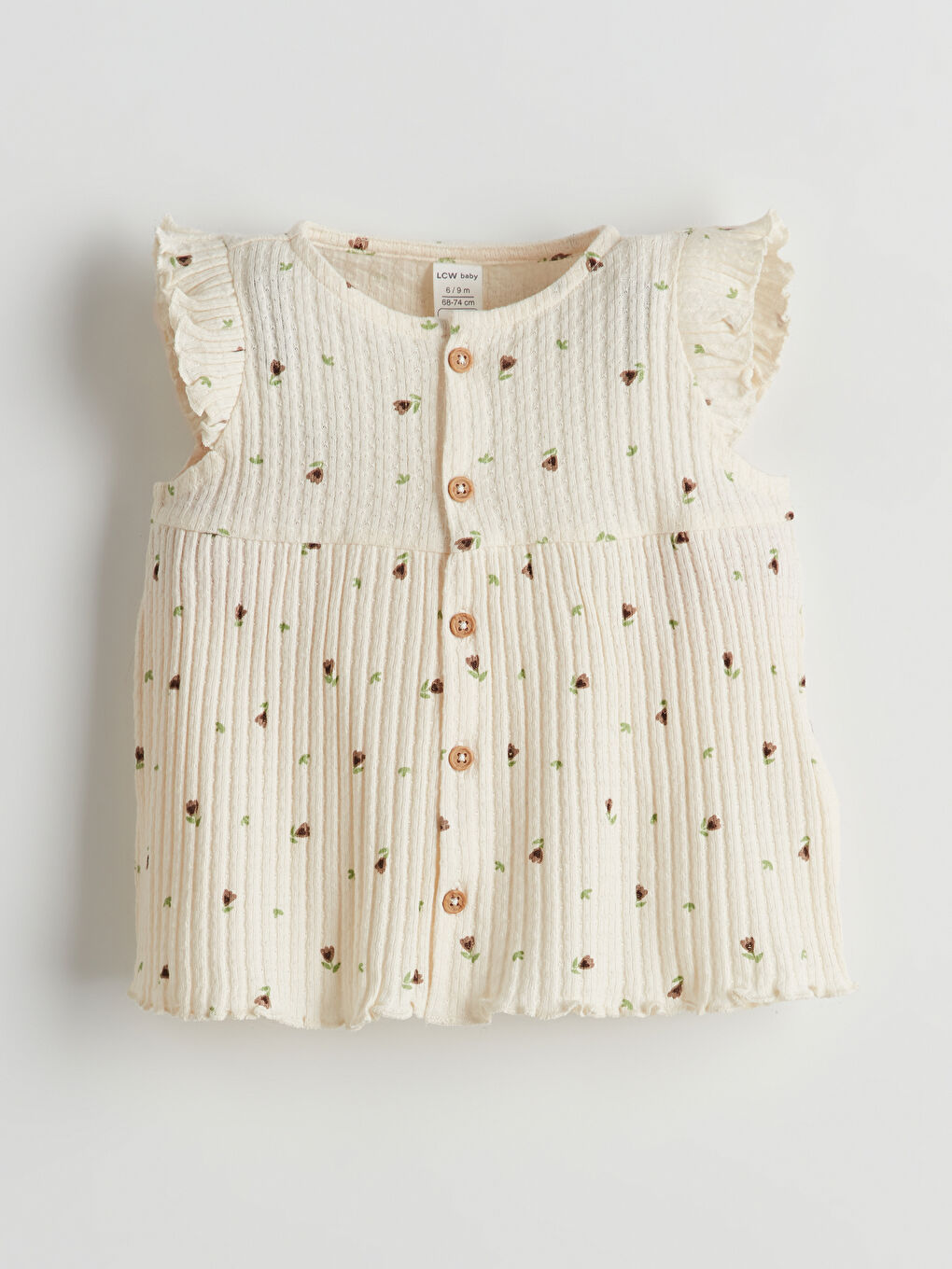 Ekru Bisiklet Yaka Dokulu Kız Bebek Bluz