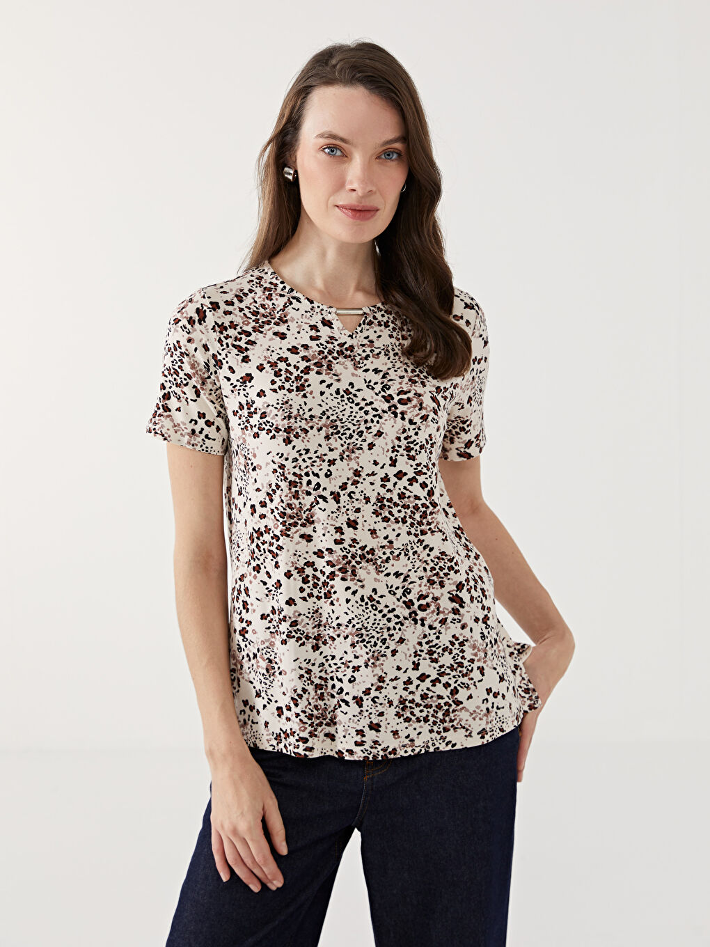 Crew Neck Patterned Women's Blouse -S5EK31Z8-LQB