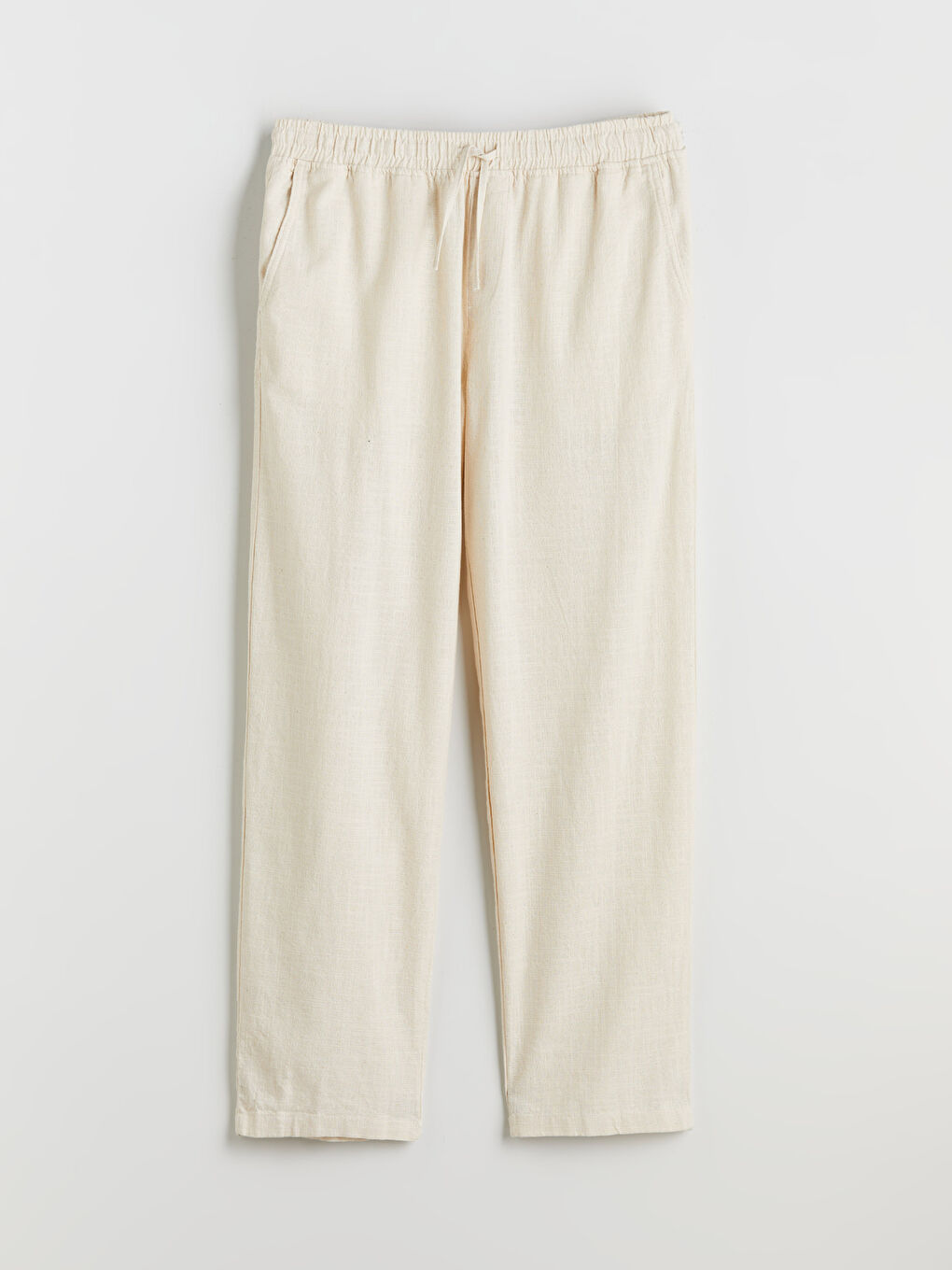 Bej Rahat Kalıp Keten Görünümlü Erkek Pantolon-4