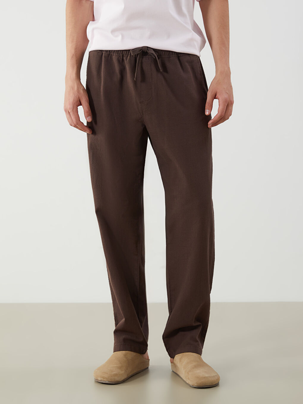 Relaxed Fit Linen Look Men's Trousers -S5EK45Z8-HEH