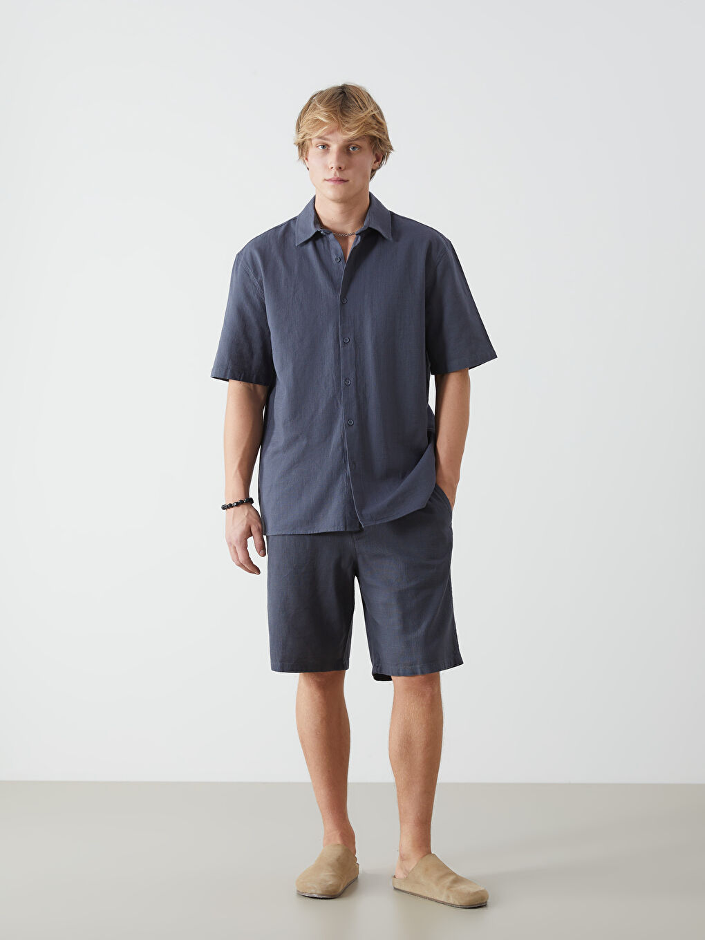 Standard Fit Linen Look Men's Bermuda Shorts -S5EK58Z8-HKS
