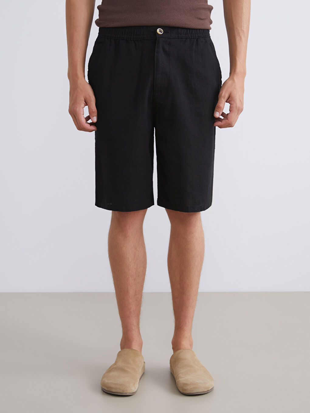 Standard Fit Linen-Look Men's Bermuda Shorts-2