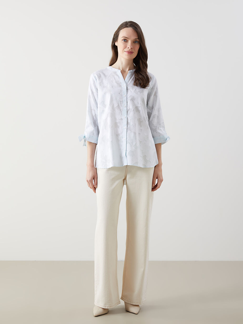 Collared Neck Patterned Women's Shirt -S5EK67Z8-RUY