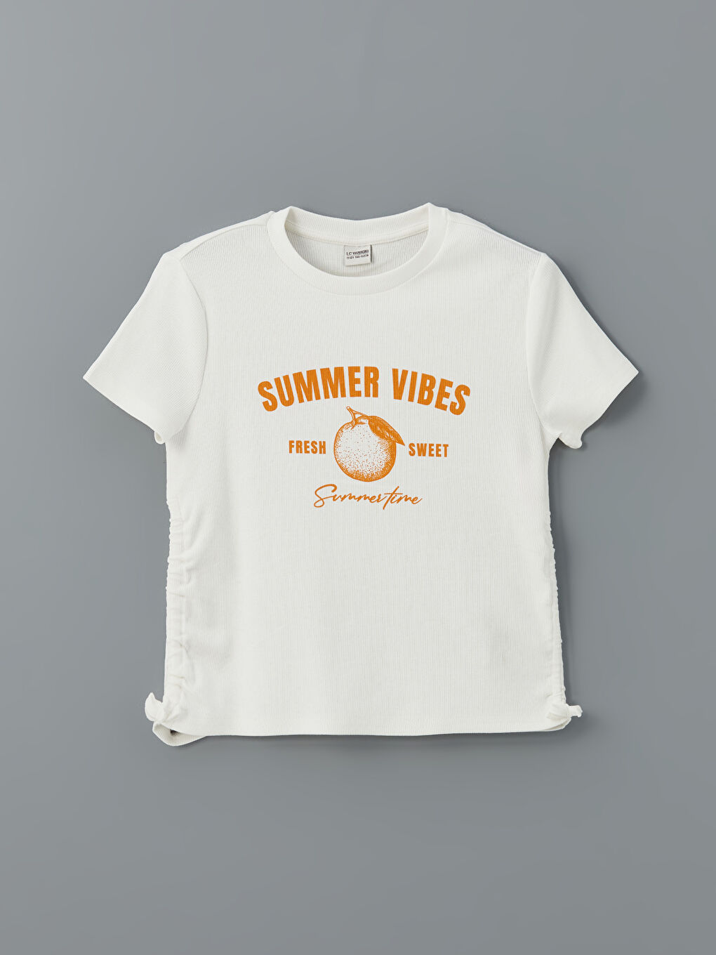 Ekru Bisiklet Yaka Kız Çocuk Tişört