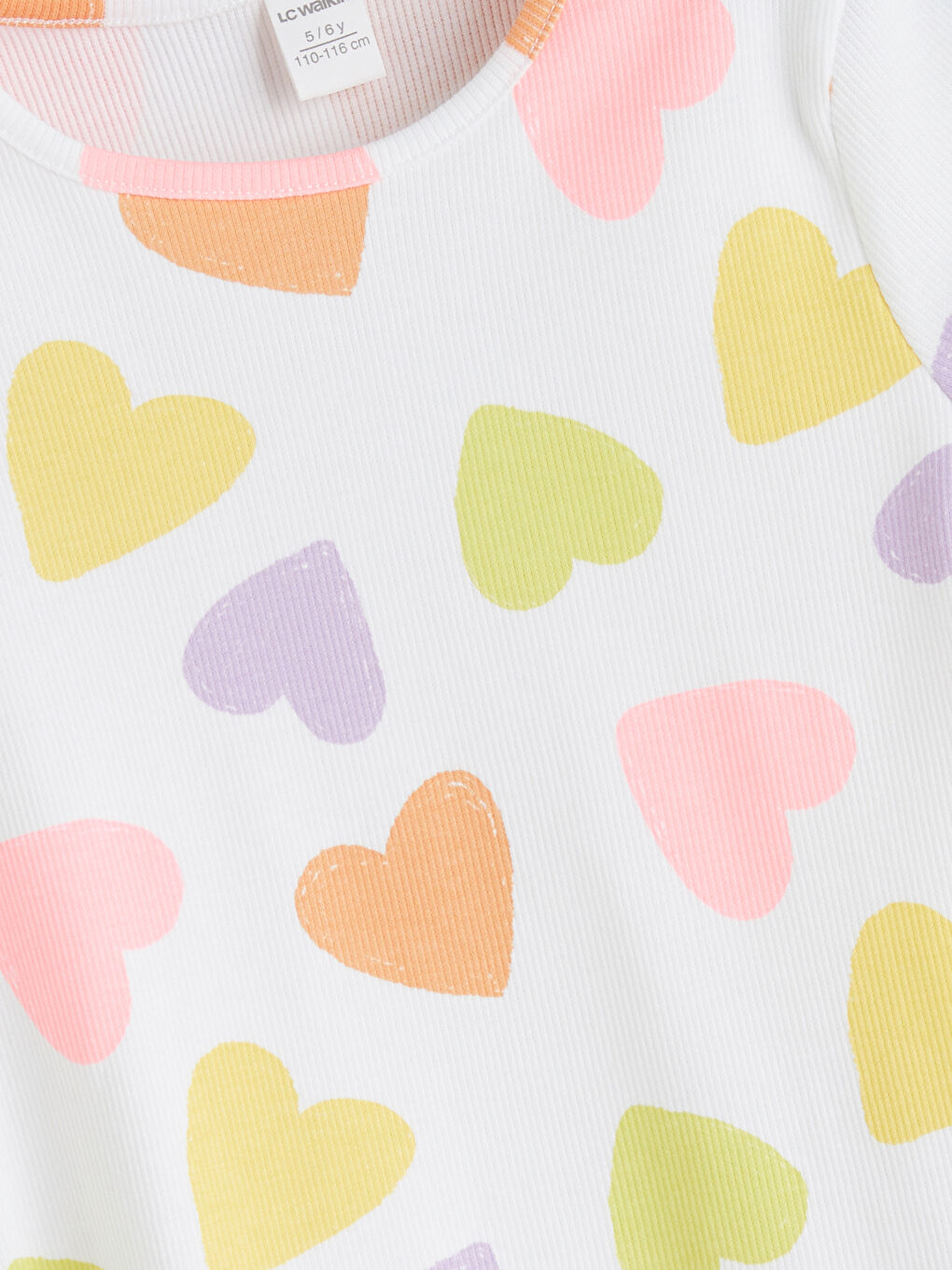 Heart Printed Ruffled Ribbed Girls' T-Shirt -S5EL35Z1-LRA