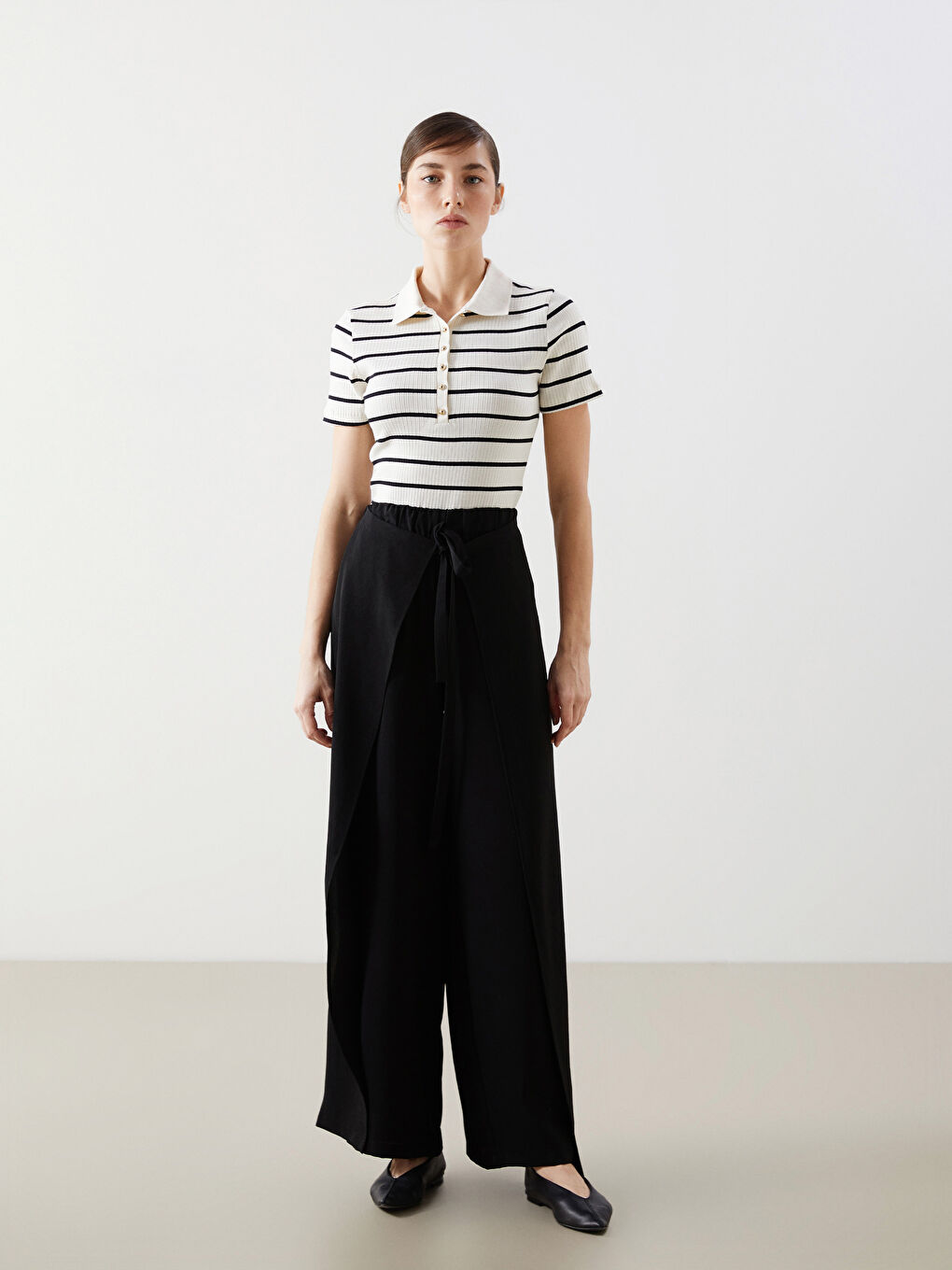 Polo Neck Striped Women's T-Shirt-1