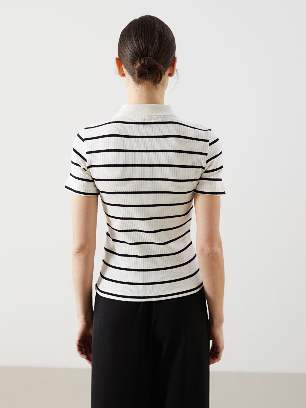 Polo Neck Striped Women's T-Shirt-3