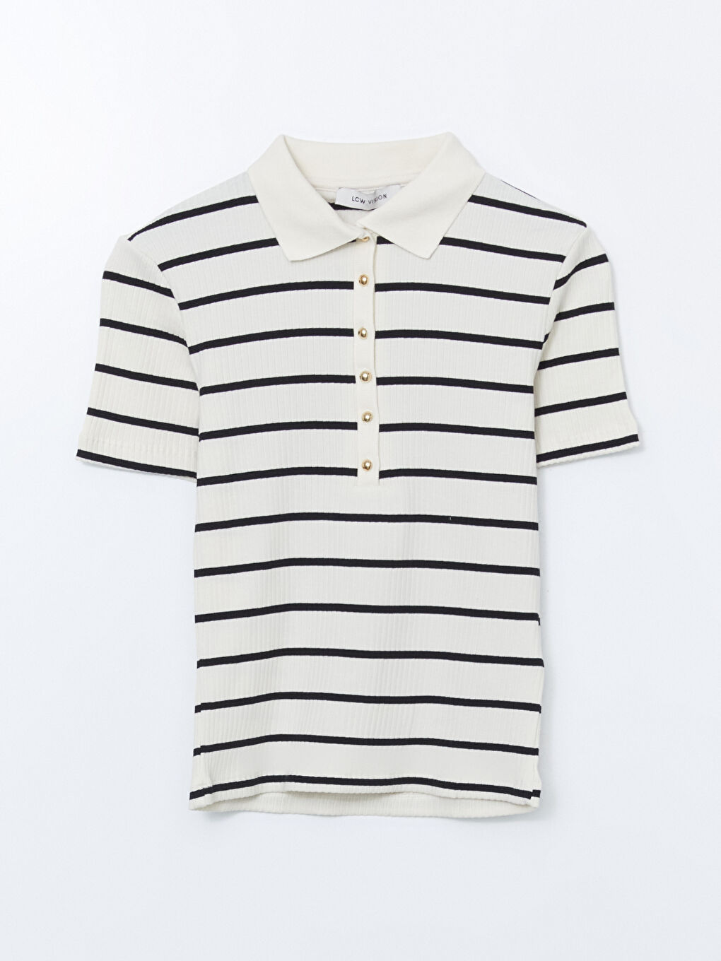 Polo Neck Striped Women's T-Shirt-4