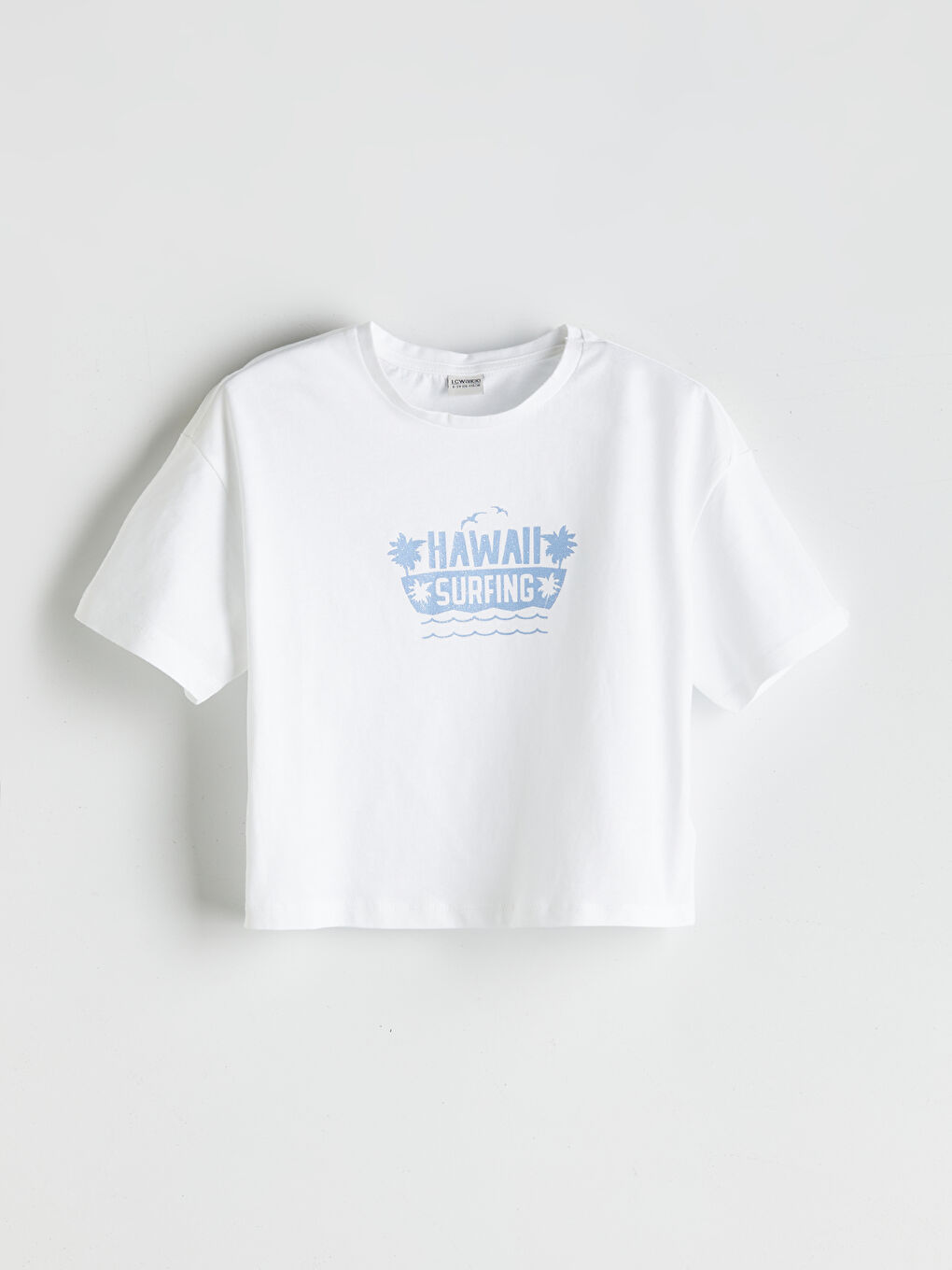 Beyaz Bisiklet Yaka Hawaii Baskılı Kız Çocuk Tişört