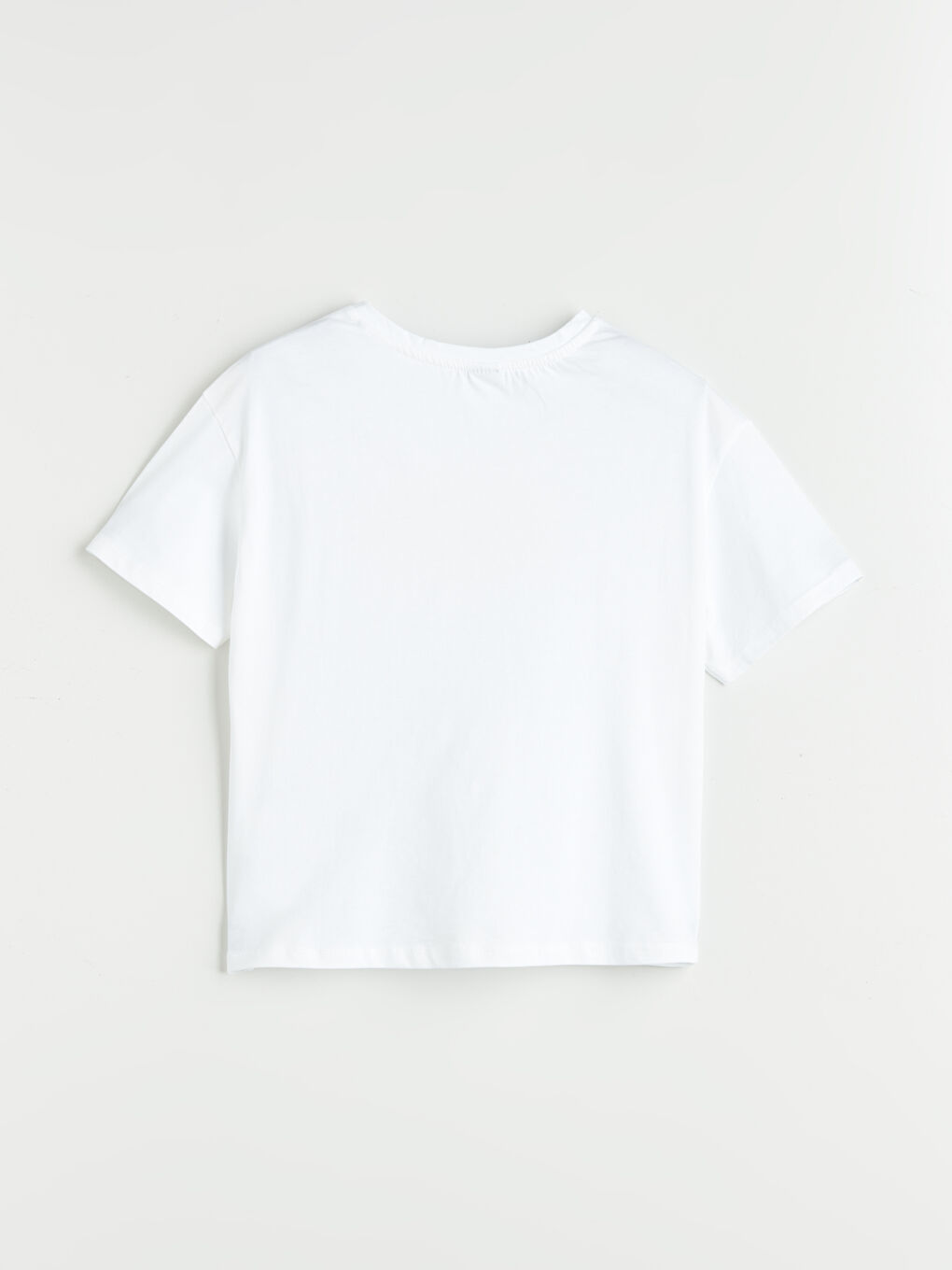 Beyaz Bisiklet Yaka Kız Çocuk Tişört-1