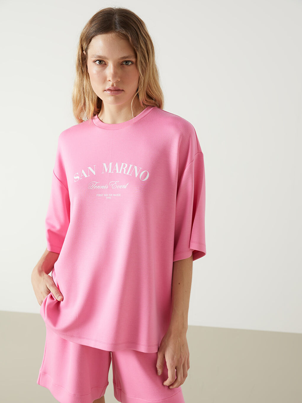 San Marino Printed Oversize Women's T-Shirt -S5EL89Z8-QZ3