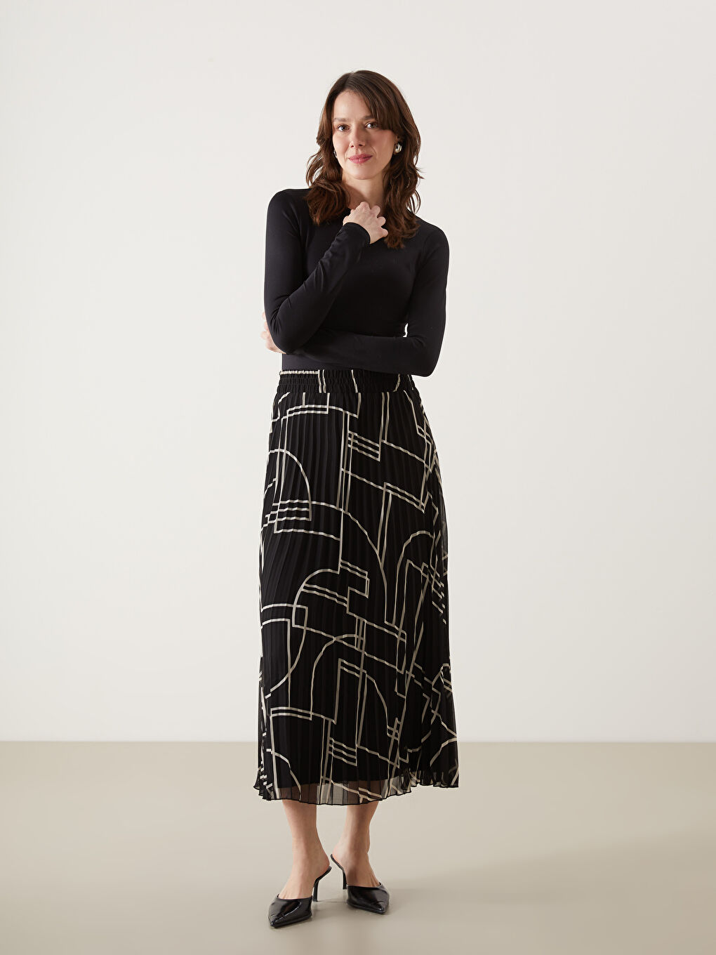 Elasticated Waist Chiffon Women's Pleated Skirt