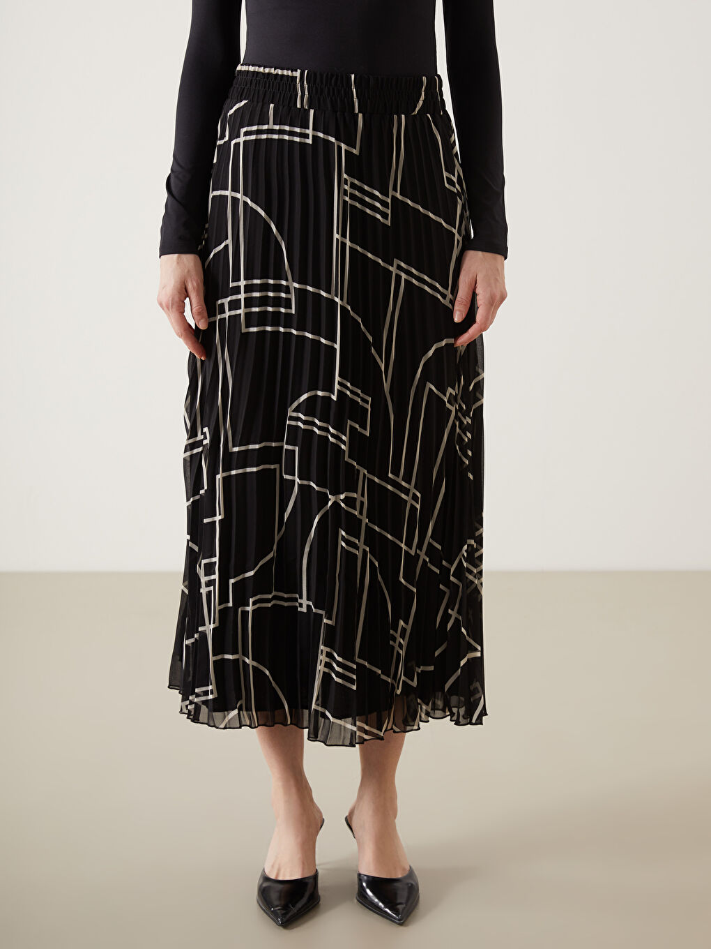 Elasticated Waist Chiffon Women's Pleated Skirt-1