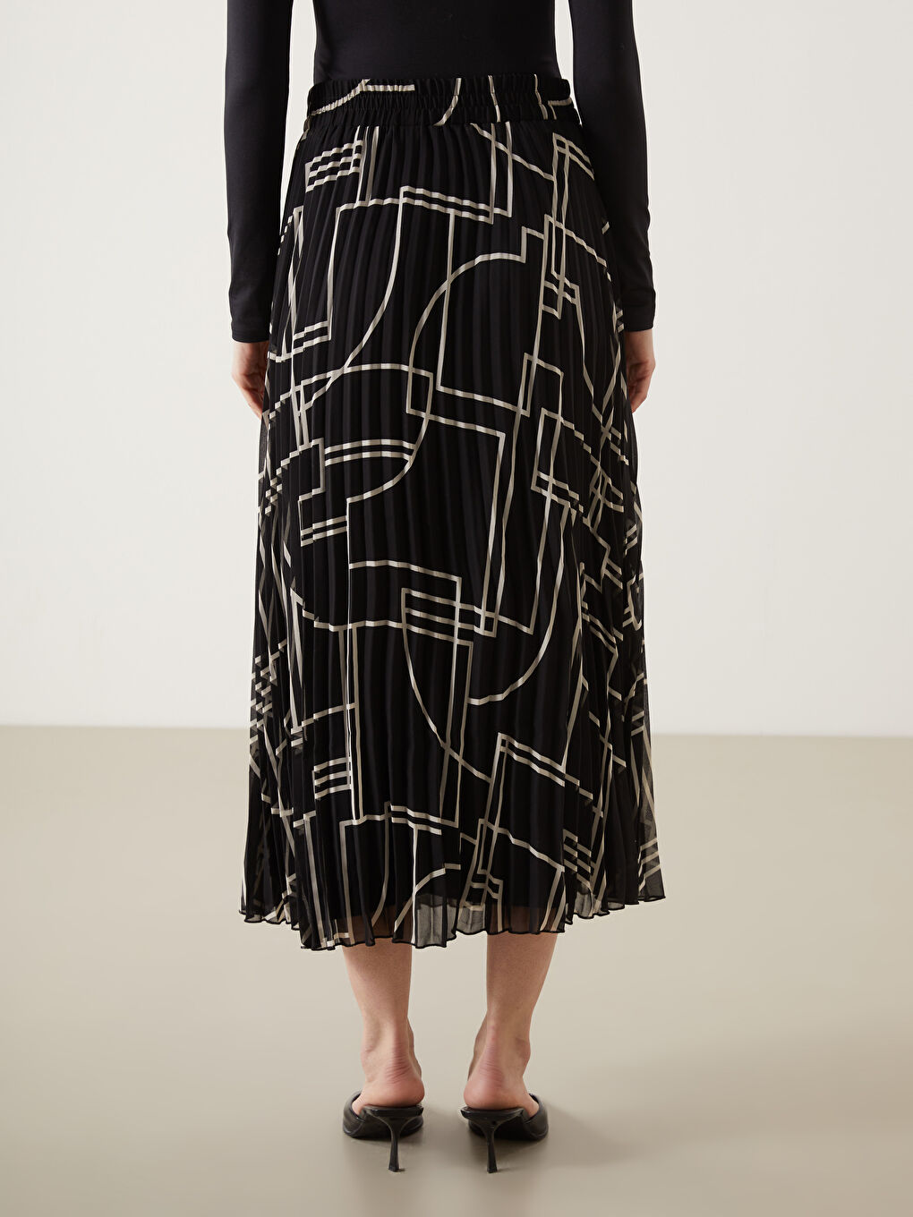 Elasticated Waist Chiffon Women's Pleated Skirt-3