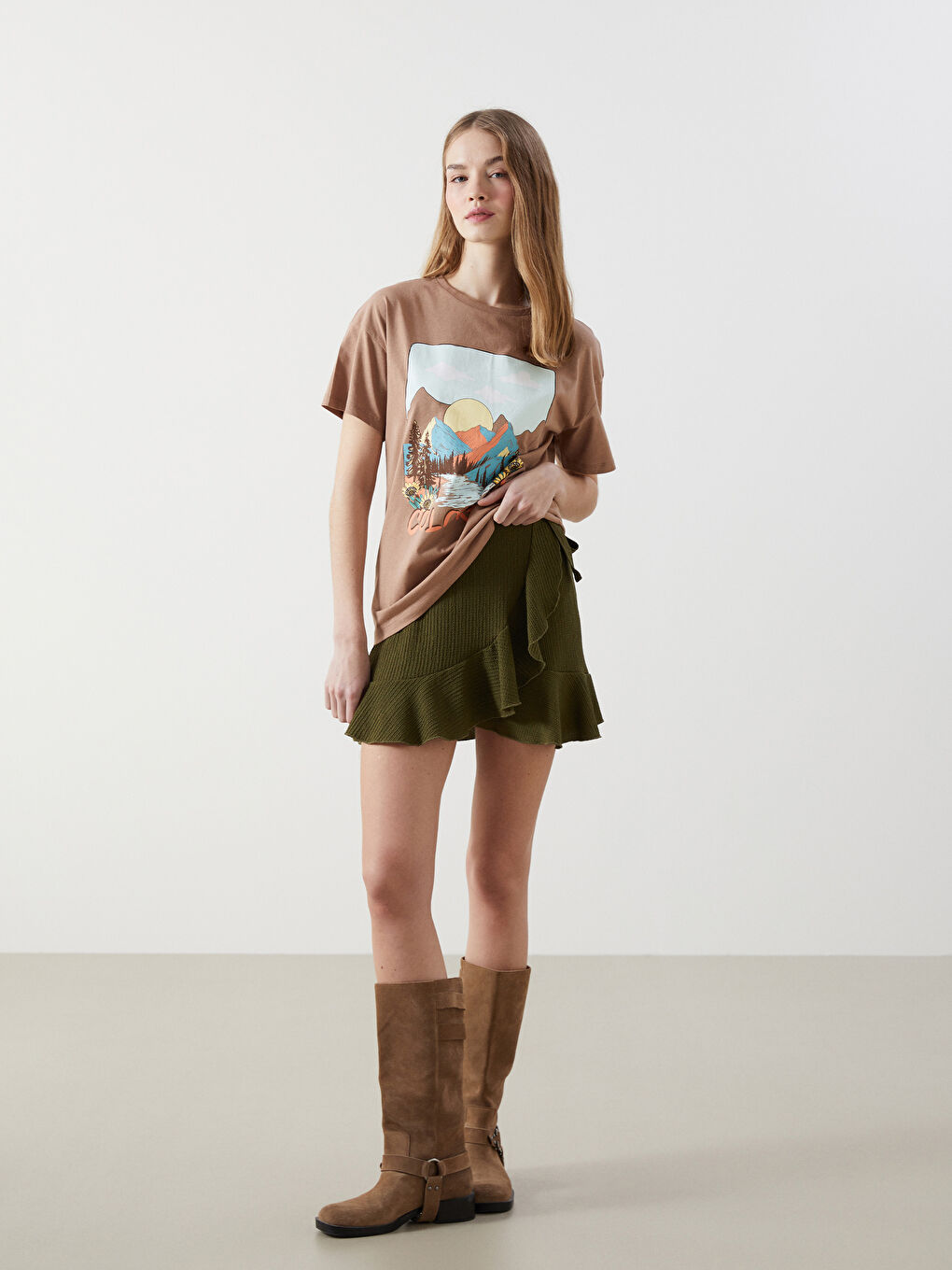 Elasticated Waist Textured Women's Skirt -S5EM21Z8-H1Z