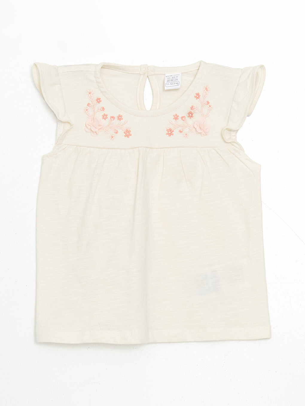 Ekru Nakışlı Kolu Fırfırlı Kız Bebek Bluz