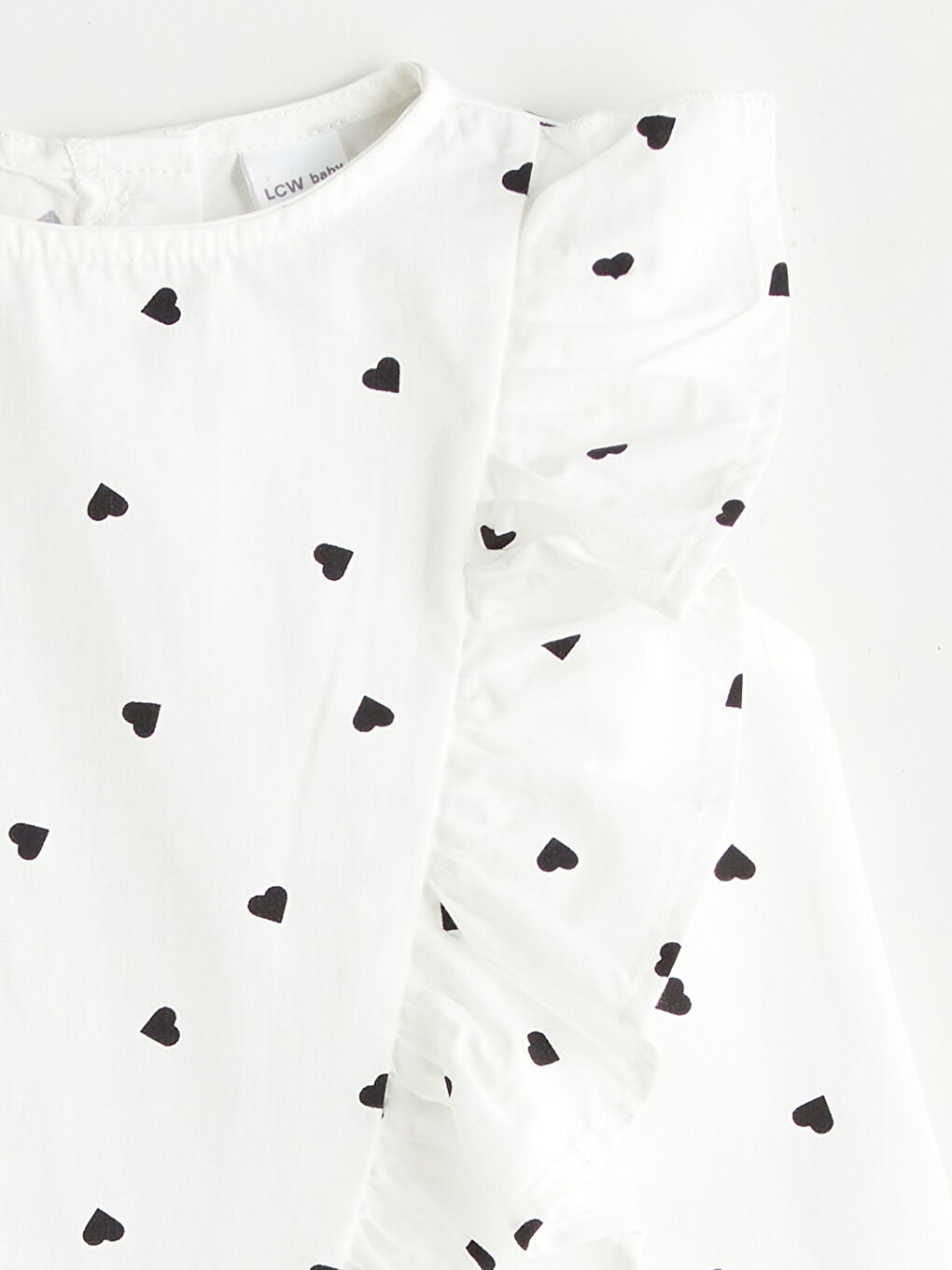 Ekru Bisiklet Yaka Kalp Baskılı Kız Bebek Bluz-2