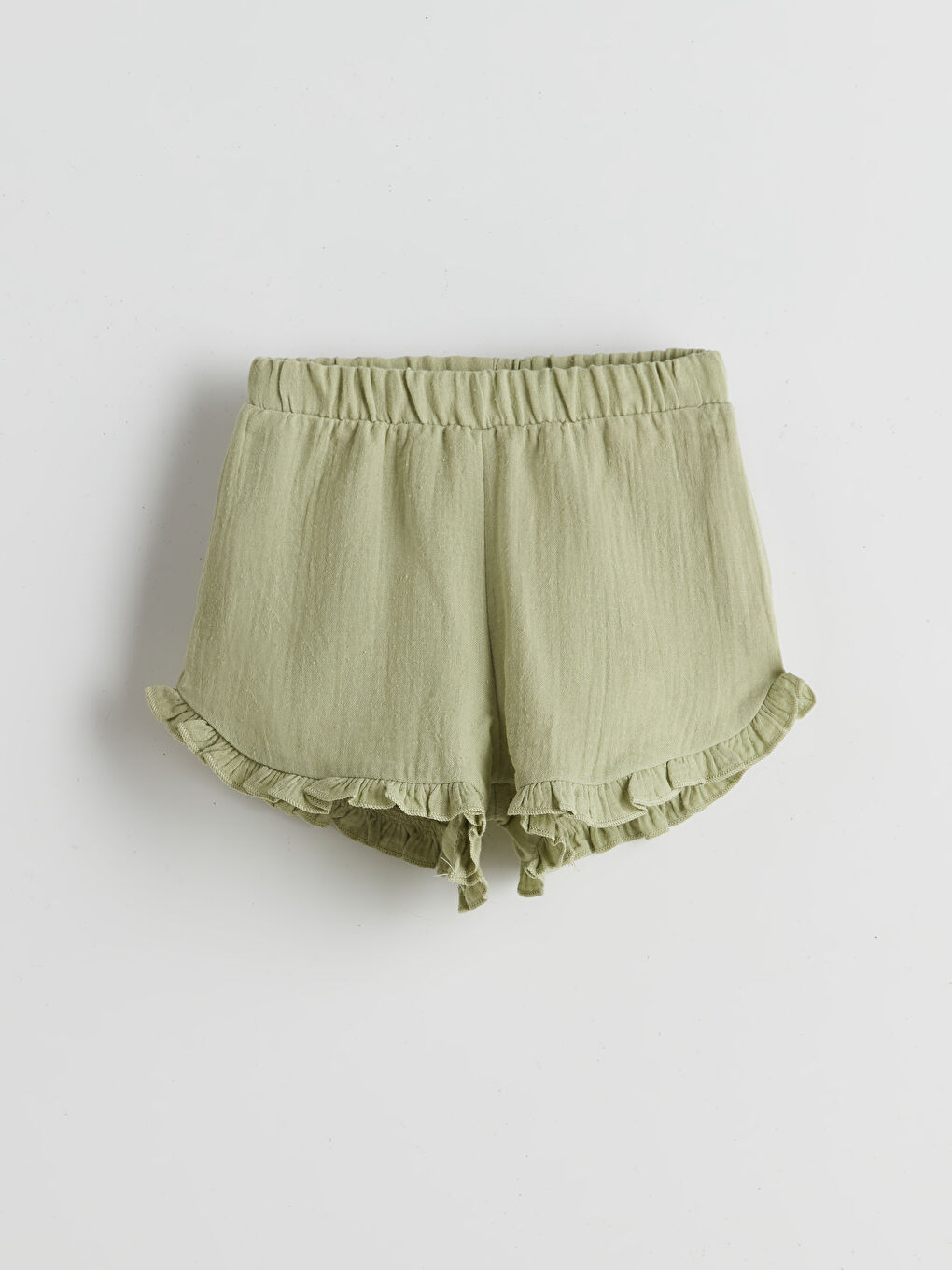 Yeşil Beli Lastikli Fırfırlı Kız Bebek Şort
