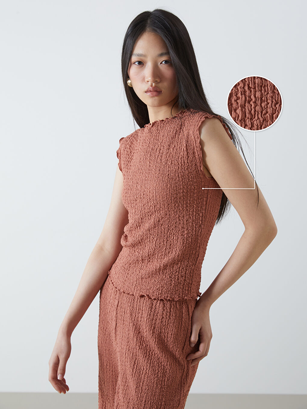 LCW Vision Crew Neck Textured Blouse -W4K743Z8-GRV