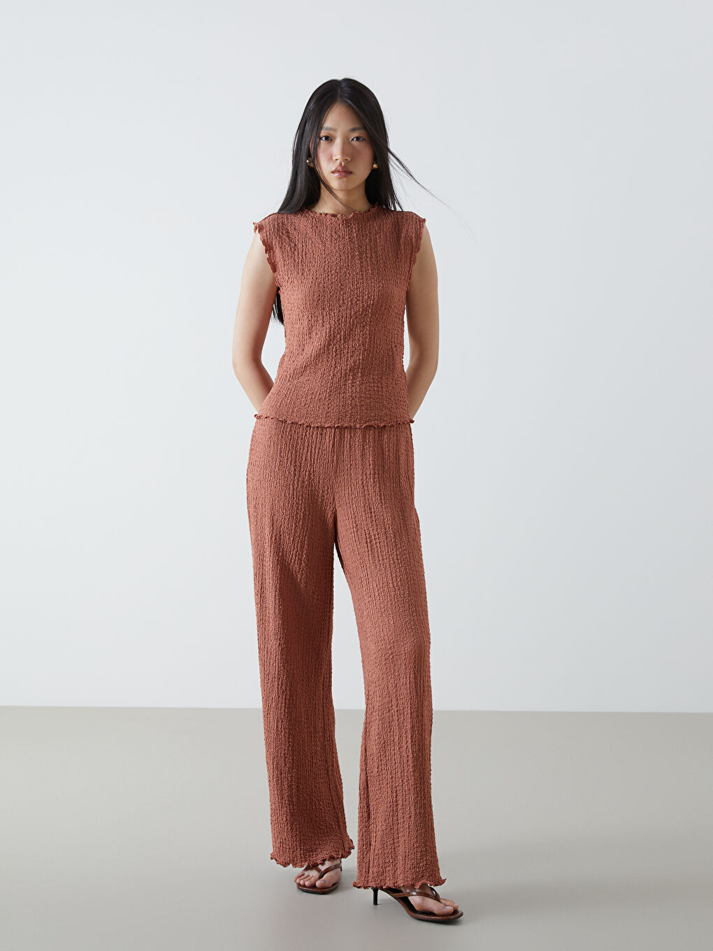 LCW Vision Crew Neck Textured Blouse -W4K743Z8-GRV