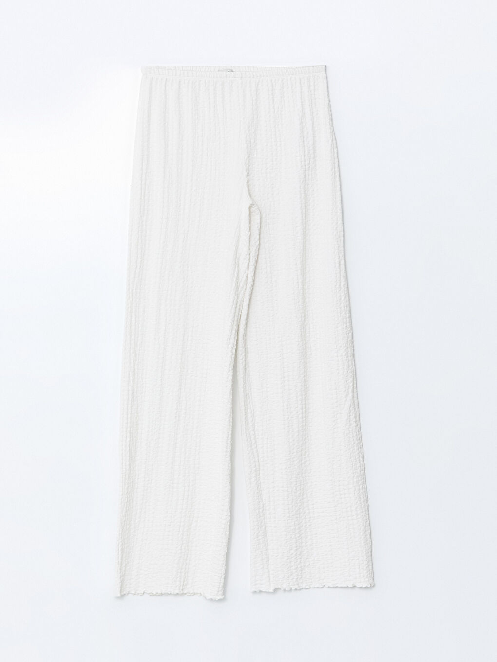 Ekru Beli Lastikli Dokulu Kadın Pantolon-4