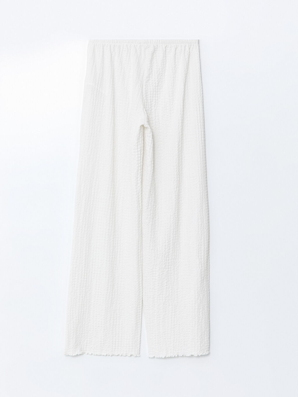 Ekru Beli Lastikli Dokulu Kadın Pantolon-5