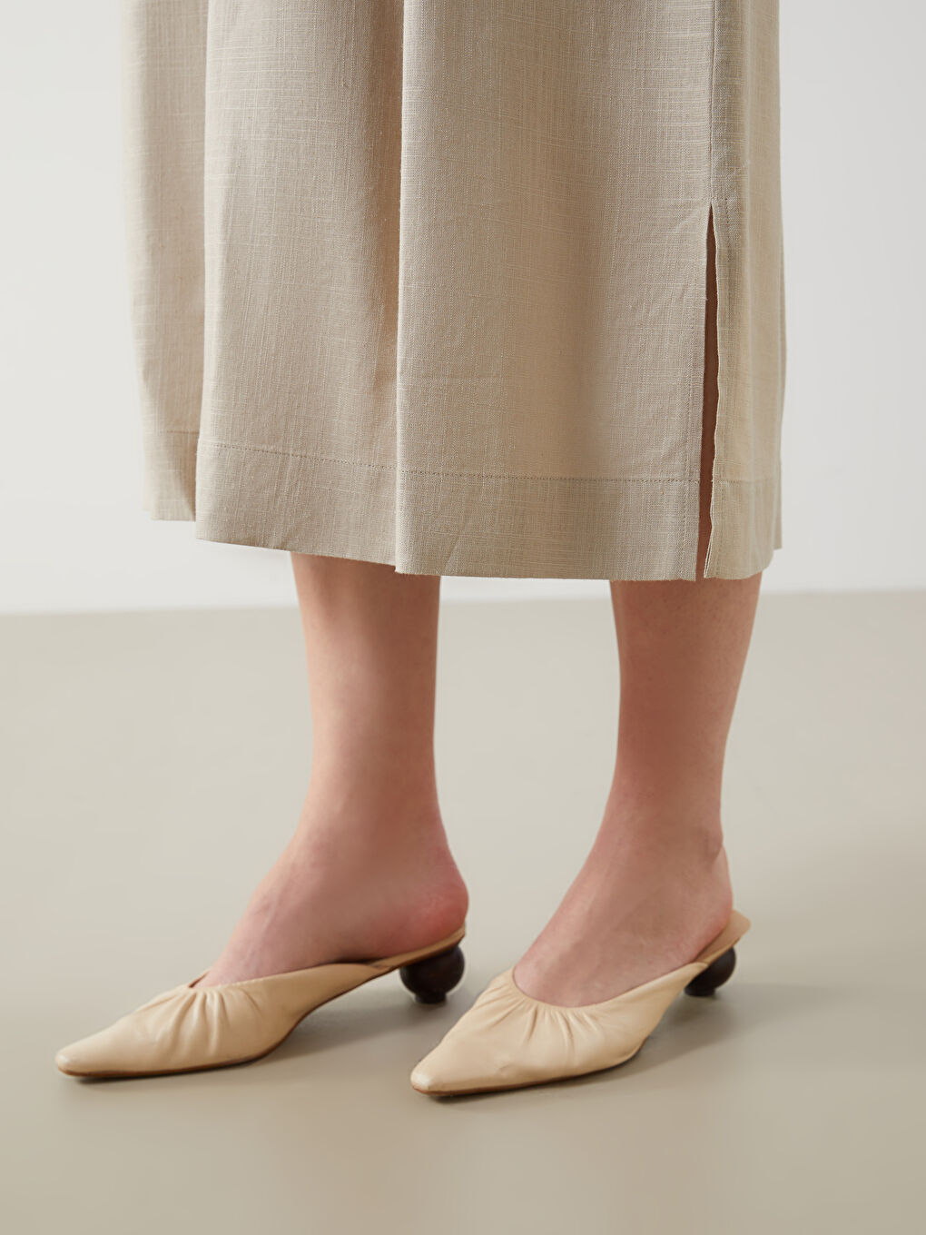 Elasticated Waist A-Line Linen Blend Skirt -S5EN04Z8-FGB