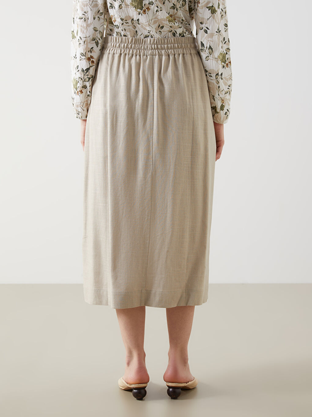 Elasticated Waist A-Line Linen Blend Skirt -S5EN04Z8-FGB
