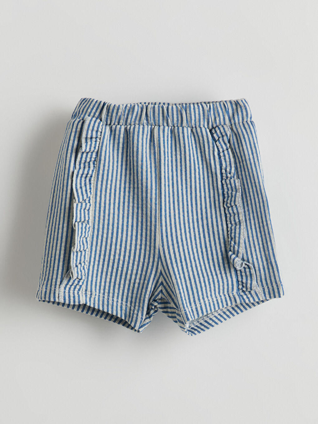 Mavi Fırfırlı Çizgili Kız Bebek Şort