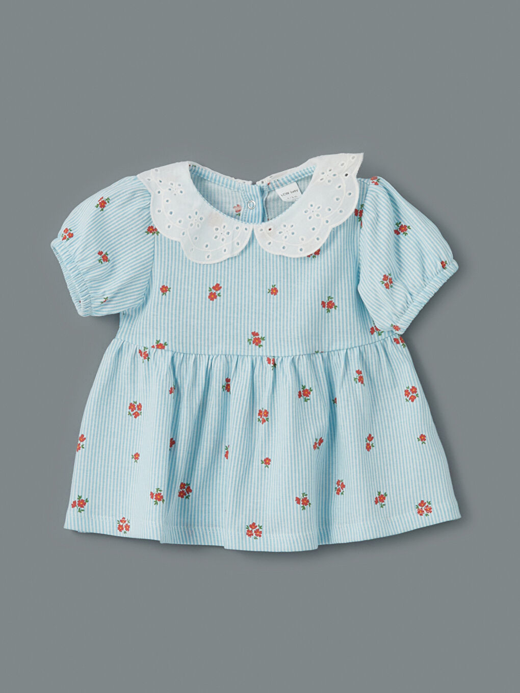 Ekru Bebe Yaka Çiçek Desenli Kız Bebek Tişört