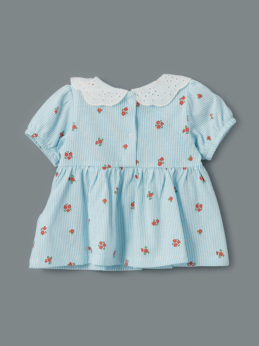 Ekru Bebe Yaka Çiçek Desenli Kız Bebek Tişört-1