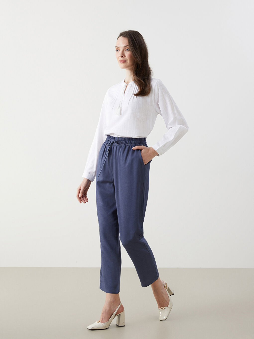 Elasticated Waist Relaxed Fit Women's Trousers -S5EO08Z8-R41