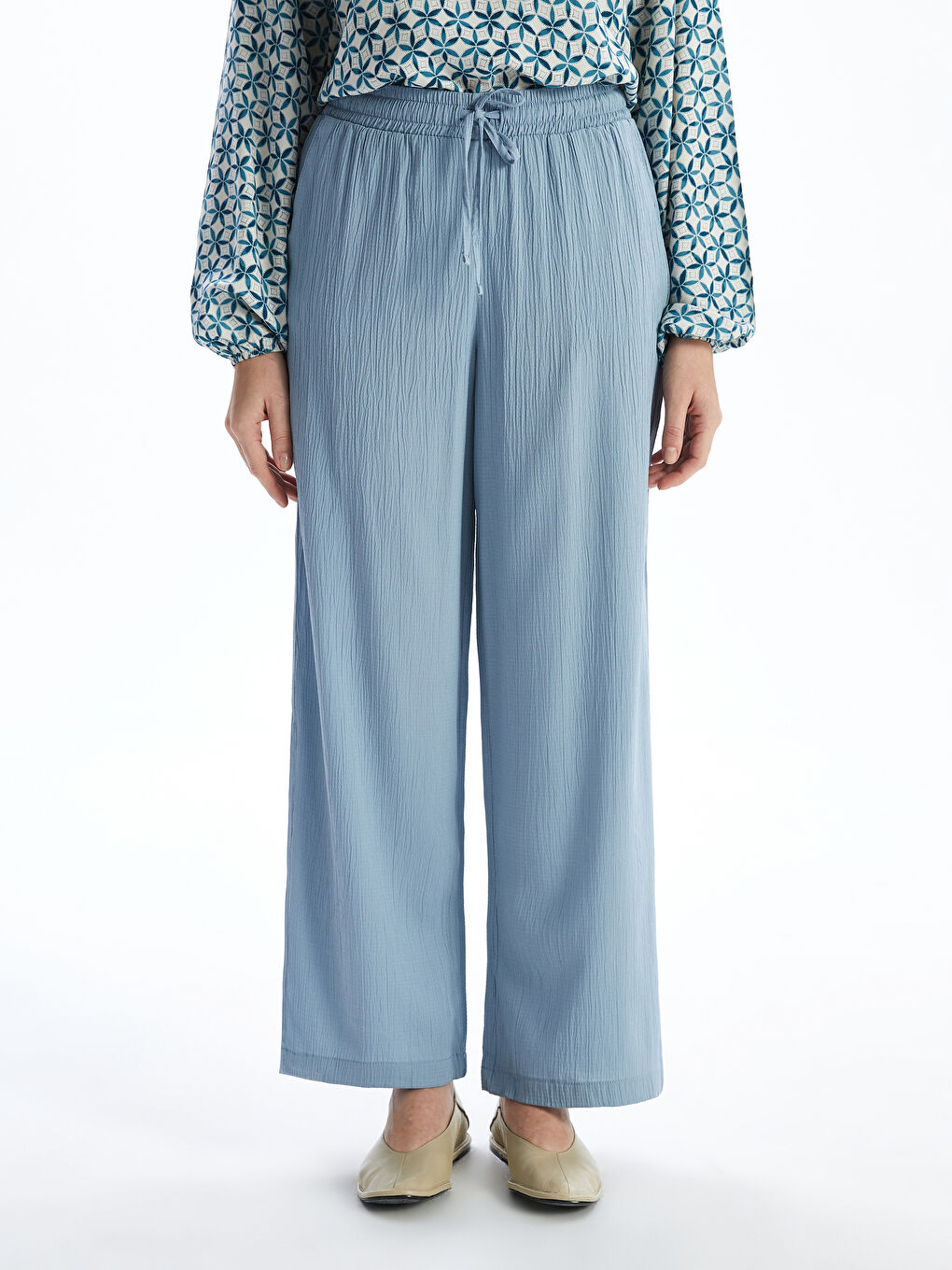 Elasticated Waist Textured Women's Trousers -S5EO23Z8-GMH