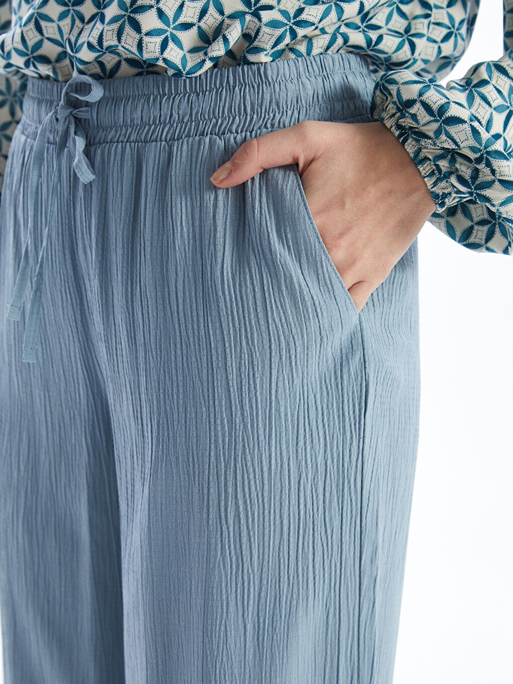 Elasticated Waist Textured Women's Trousers -S5EO23Z8-GMH