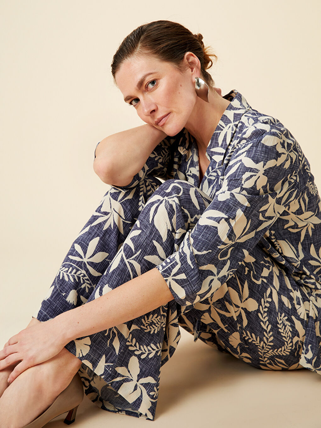 Floral Women's Shirt Tunic -S5EO51Z8-F9C