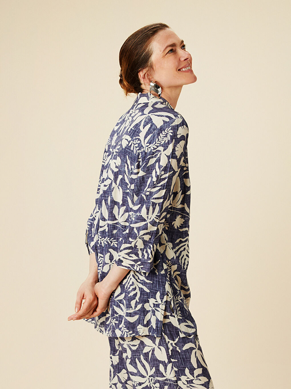 Floral Women's Shirt Tunic -S5EO51Z8-F9C