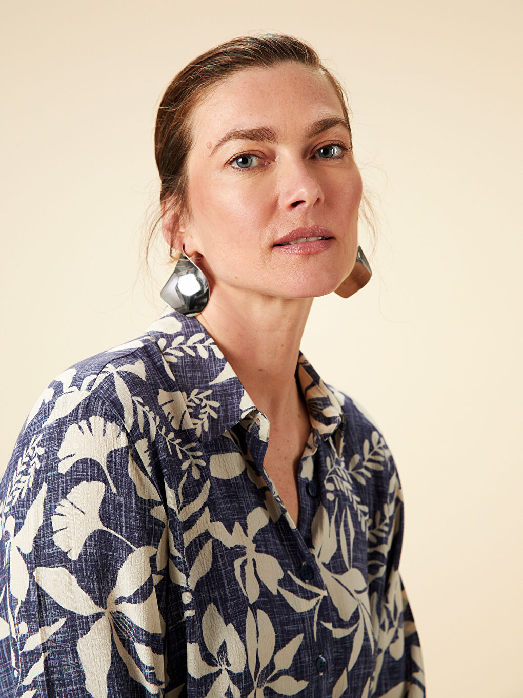 Floral Women's Shirt Tunic -S5EO51Z8-F9C