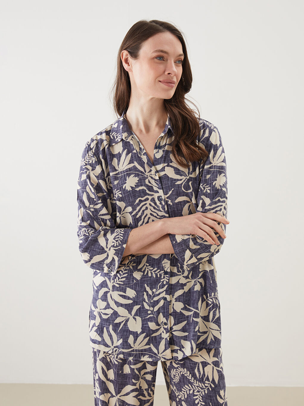 Floral Women's Shirt Tunic -S5EO51Z8-F9C