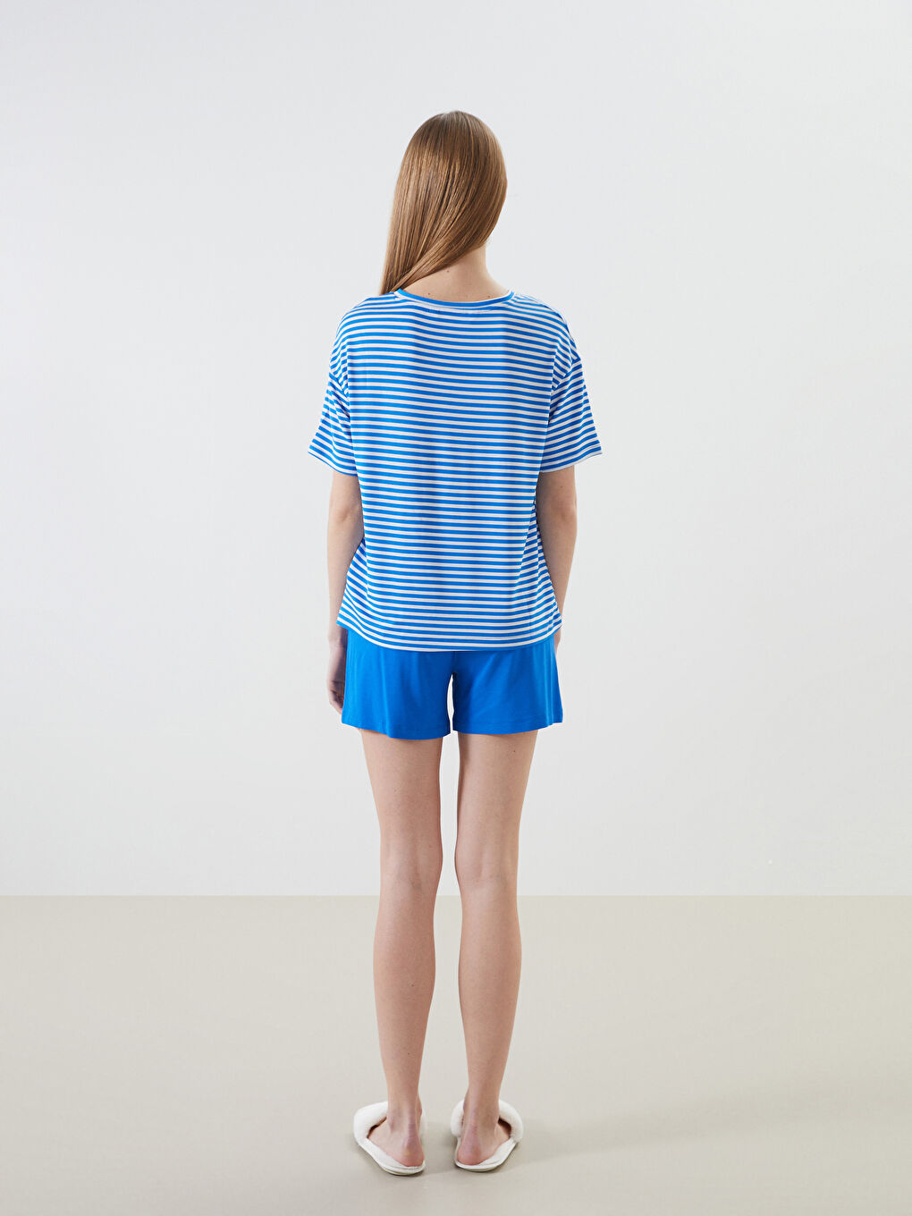Crew Neck Striped Women's Shortie Pyjama Set -S5EP16Z8-HGU