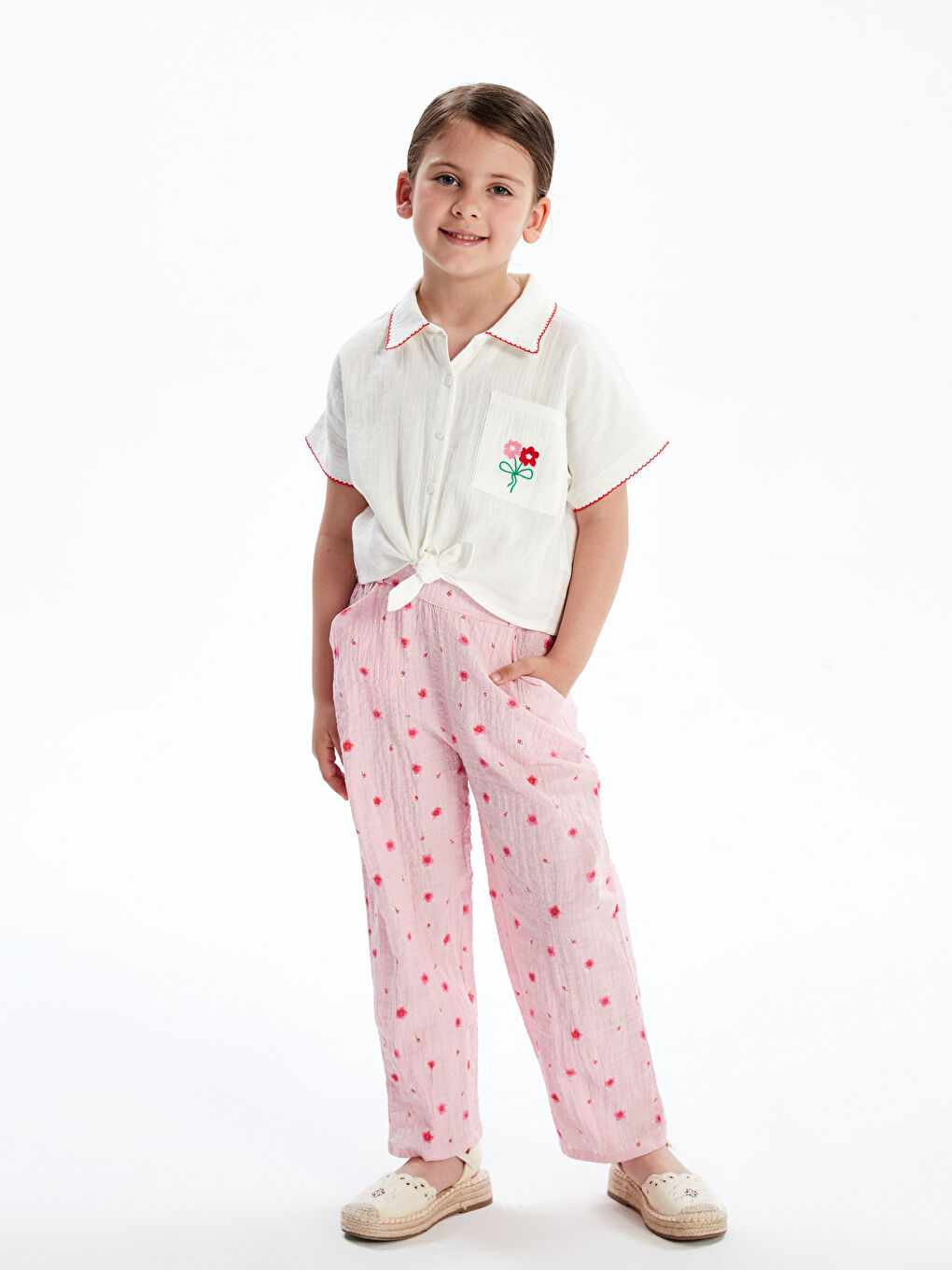 Loose Fit Girls' Shirt with Floral Embroidery -S5EP38Z1-JYX