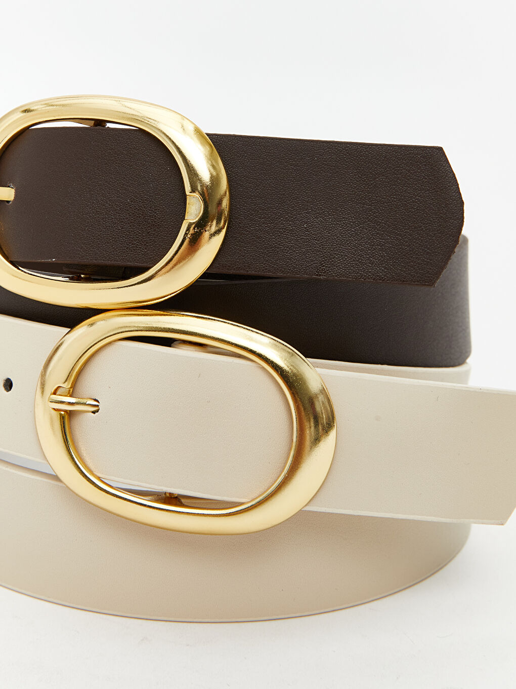 Ekru Deri Görünümlü Kadın Kemer 2'li-3