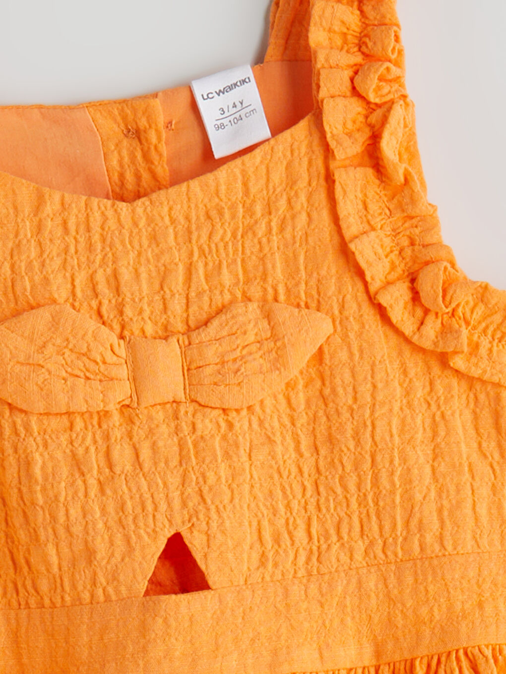 Turuncu Kurdele Detaylı Kız Çocuk Elbise-1