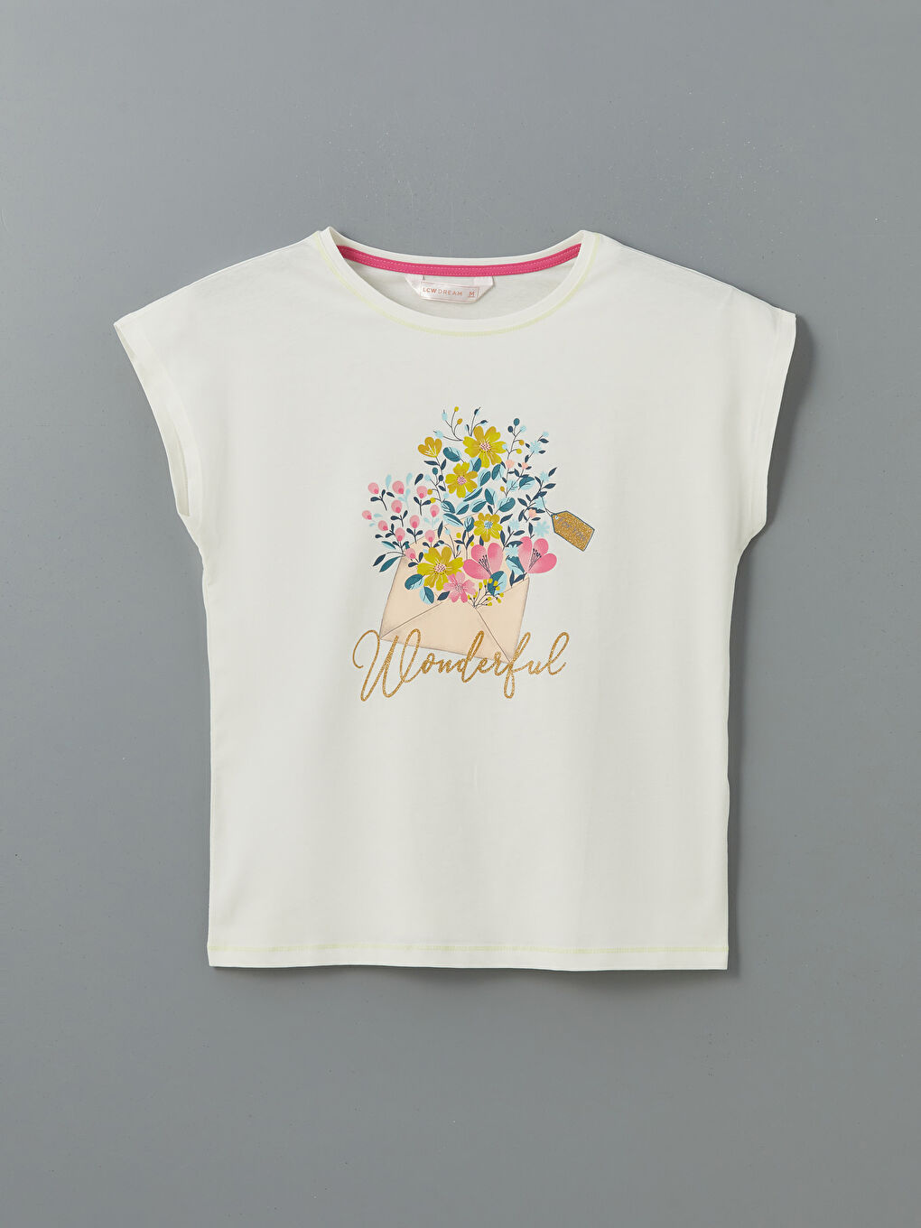 Ekru Bisiklet Yaka Baskılı Kadın Pijama Üstü