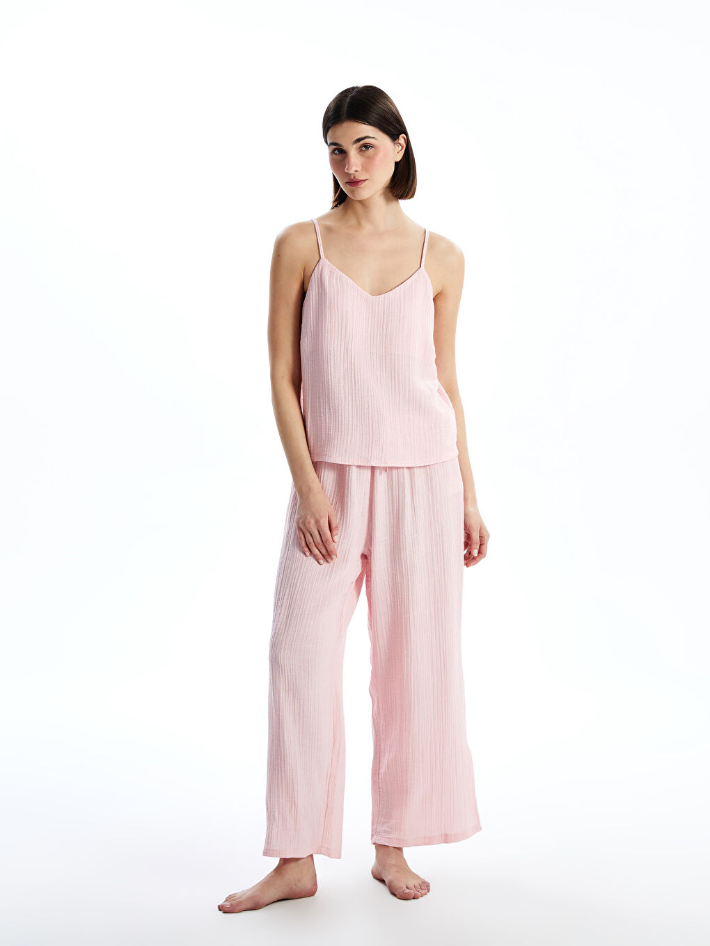 V-Neck Plain Women's Pajamas Set -S5EP70Z8-QX8