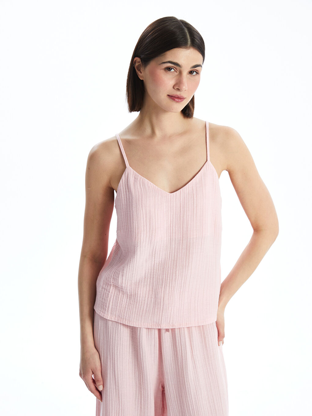 V-Neck Plain Women's Pajamas Set -S5EP70Z8-QX8