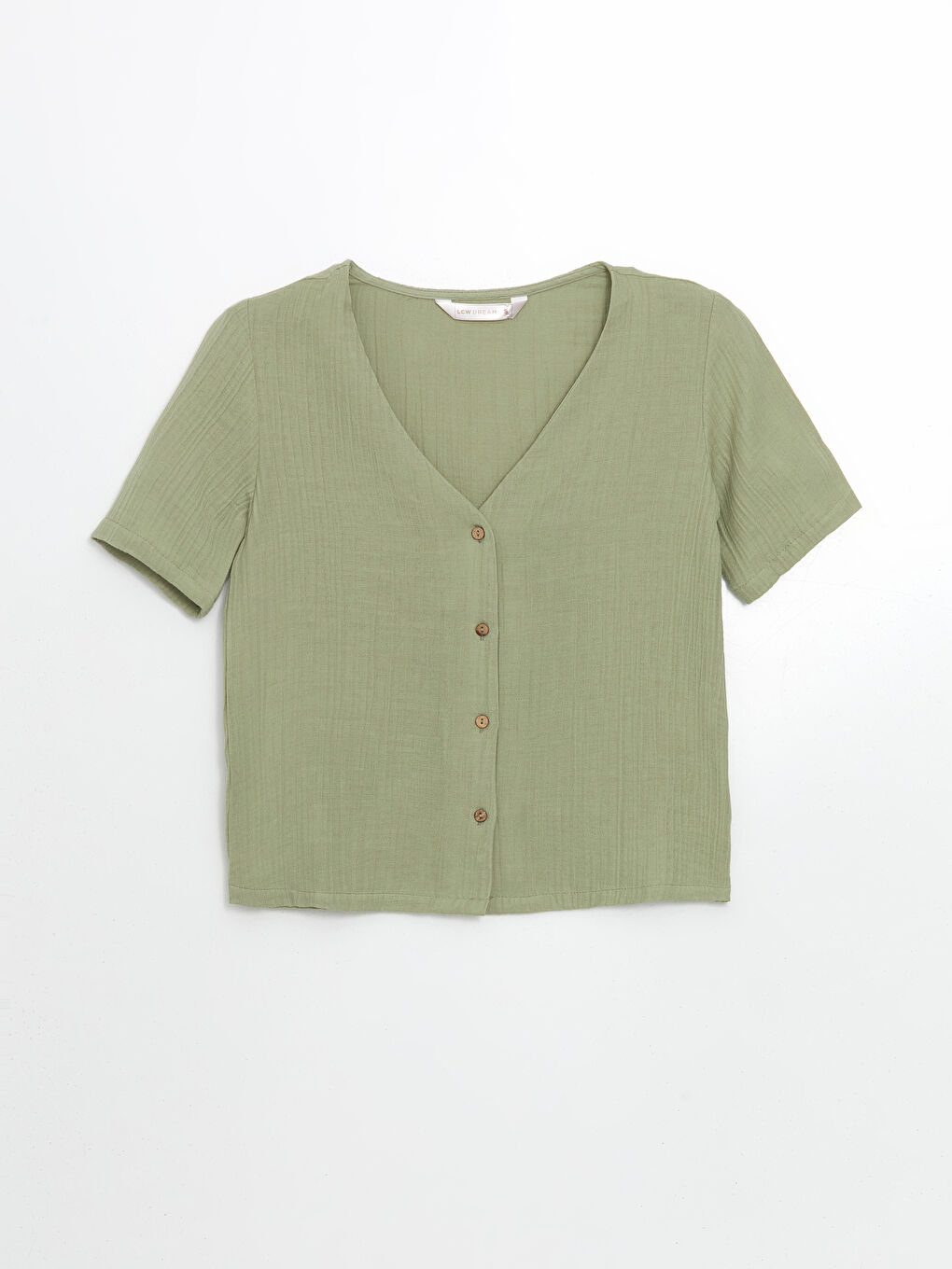 Yeşil V Yaka Dokulu Kadın Pijama Üstü