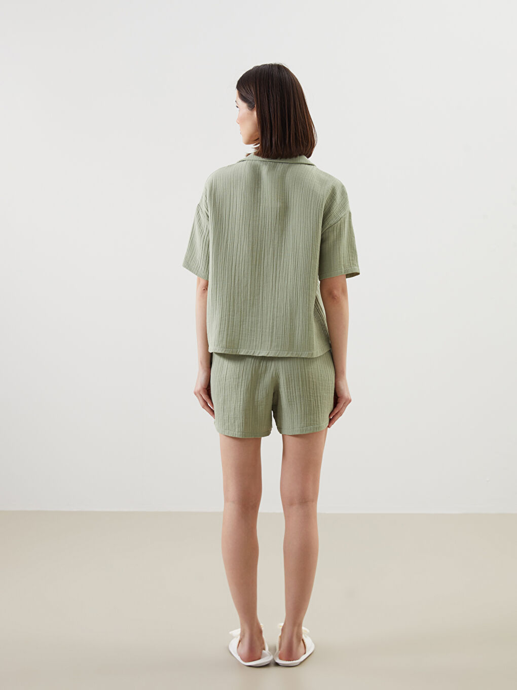 Collared Neck Women's Shortie Pyjama Set -S5EP80Z8-GHY