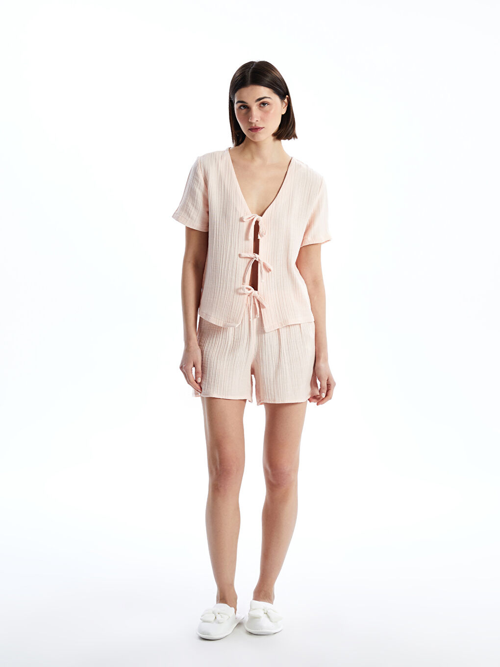 V-Neck Women's Pajama Set with Shorts -S5EP83Z8-FQK