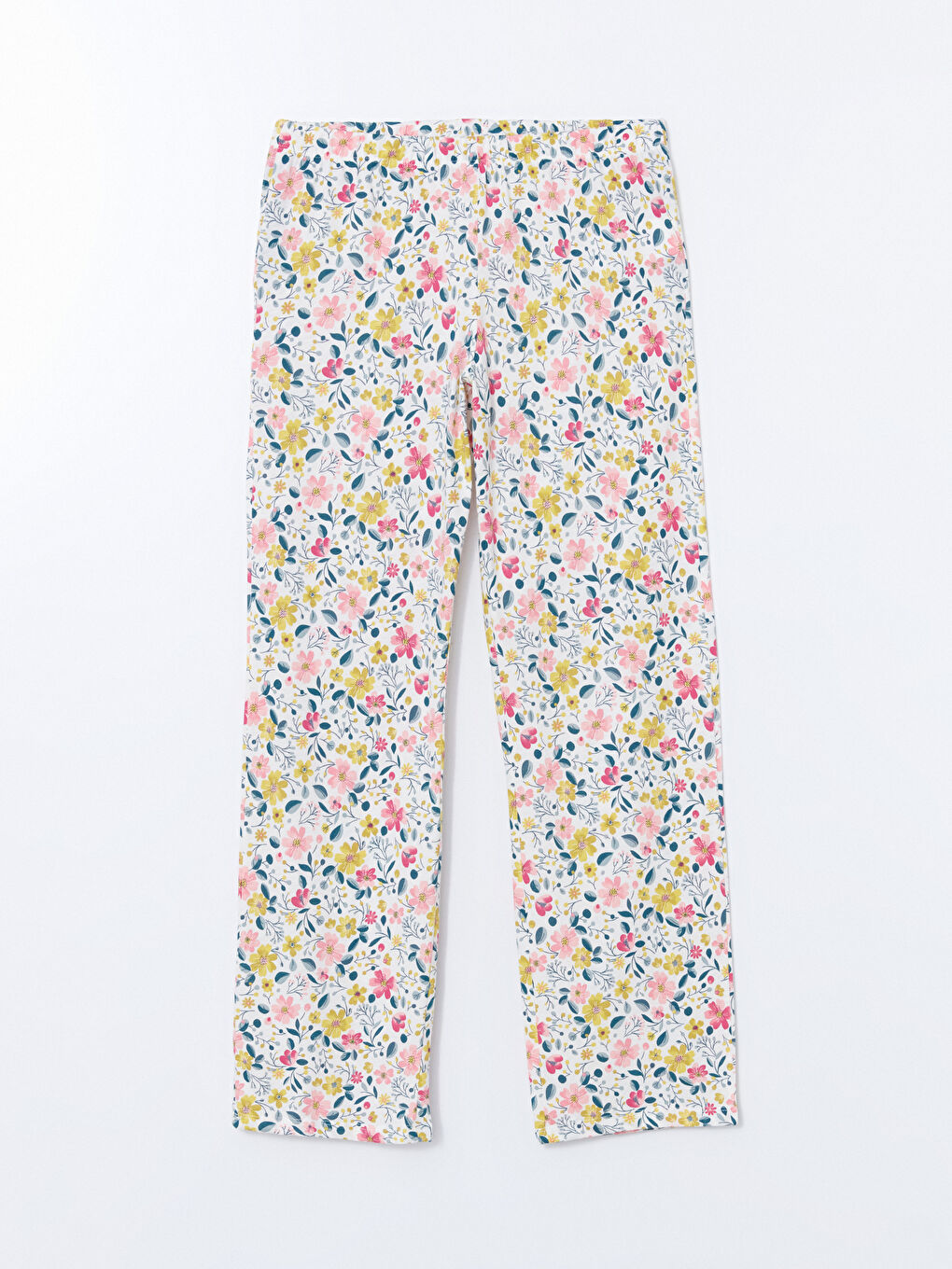 Ekru Beli Lastikli Çiçekli Kadın Pijama Altı